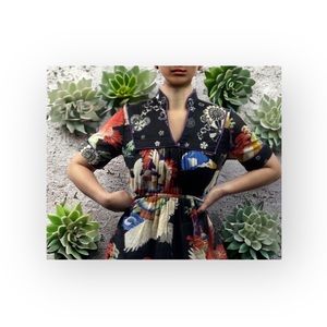 Y2K: Lucky Brand 𒀭 Asian Mixed Print Dress 𒀭Heavily Detailed Graphics 𒀭12 XXS